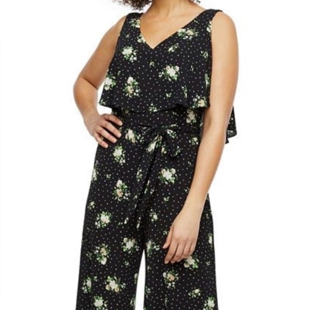 Danny and Nicole Black Floral Jumpsuit size 16 like new